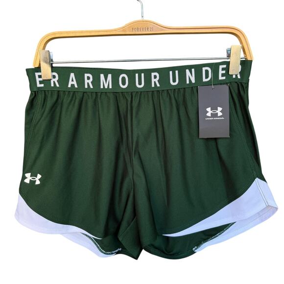 Under Armour Shorts Womens Medium Green Play Up 3.0 Running Logo Waist Training - Picture 1 of 10